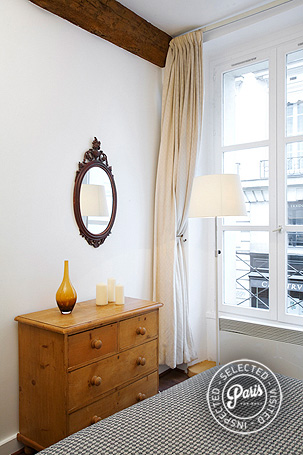 wooden drawer in bedroom at Seine, apartment for rent in Paris, Saint Germain