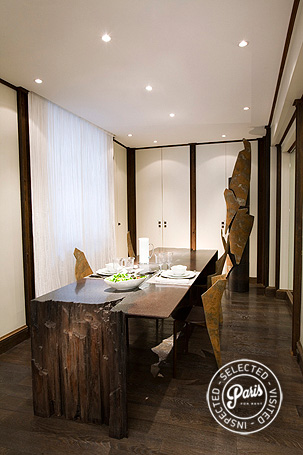 Modernist design dining table and chairs at St Germain Eden, paris vacation rental, Saint Germain