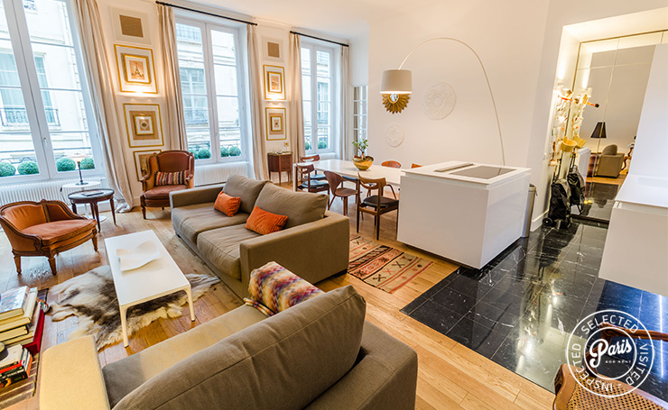 Sofa and armchairs at St Germain Charm, apartment for rent in Paris, Saint Germain