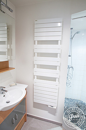 Bathroom with stand-up shower at Marais Elegance, Paris vacation rental, Marais