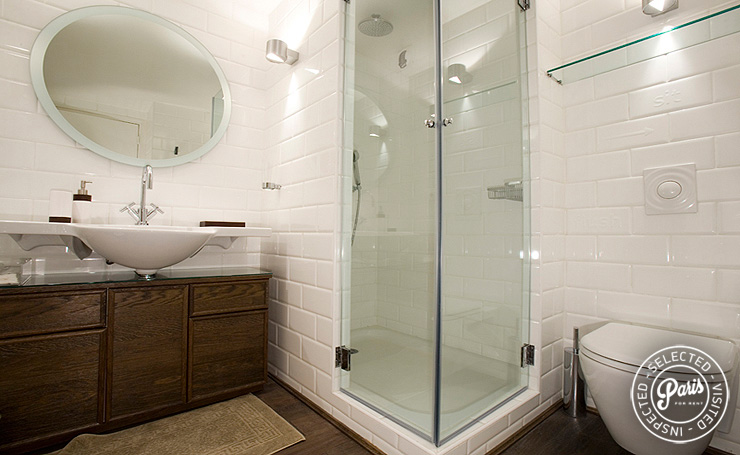 Rain-style shower in master bathroom at St Germain Eden, Paris vacation rental, Saint Germain