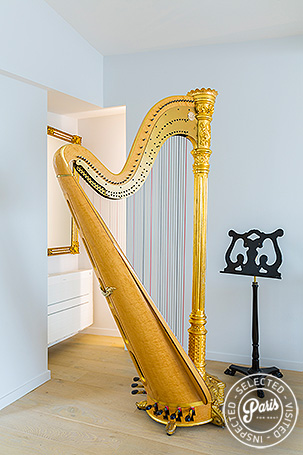 Decorative Harp at Marais Skyline, apartment for rent in Paris, Marais
