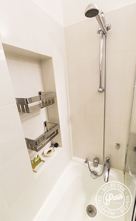 Shower over tub at St Germain Charm, apartment rental in Paris, Saint Germain