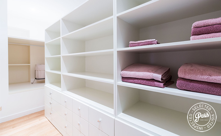 Storage shelves at Latin Quarter Loft, Paris apartment rental, Latin Quarter