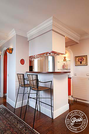 Kitchen with bar seating at Montmartre Amelie, apartment for rent in Paris, Montmartre