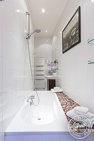 Bathroom with large soaking tub at St Germain Gem, Paris vacation rental, Saint Germain