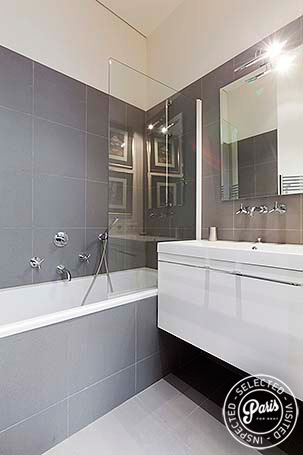 Bathroom with bathtub at Notre Dame Royal, apartment for rent in Paris, latin Quarter