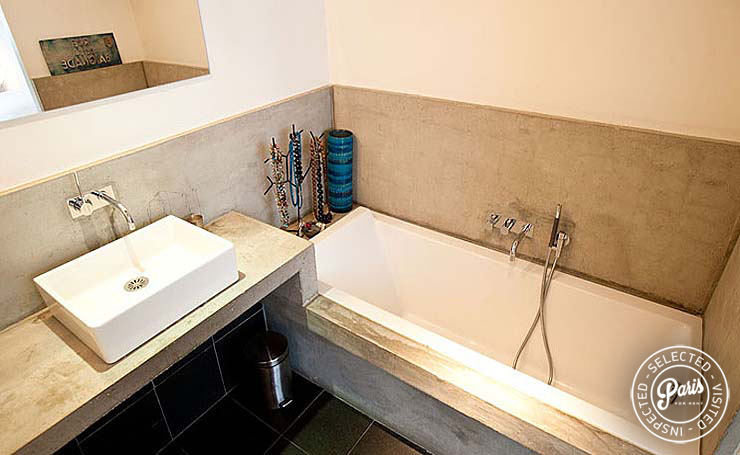 Bathtub with hand held shower at Paris Townhouse, Paris vacation rental, 10th district