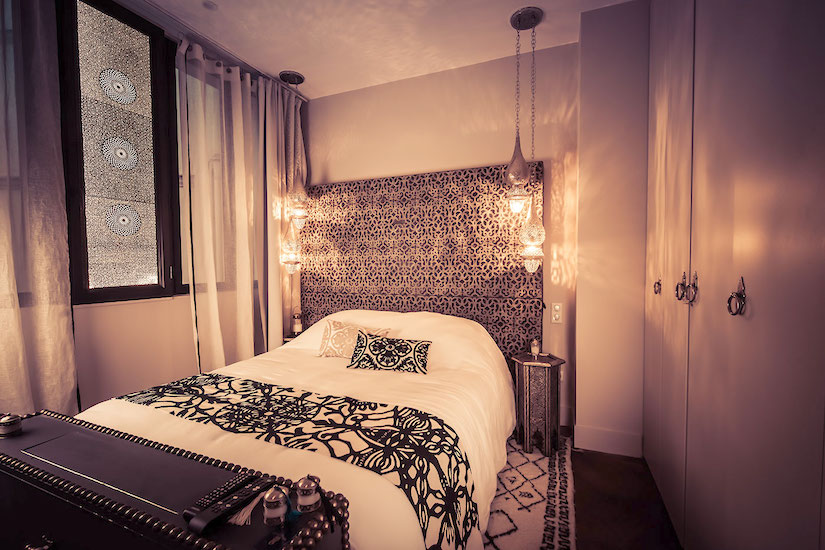 Moroccan style bedroom at St Germain Chic, apartment for rent in Paris, Saint Germain