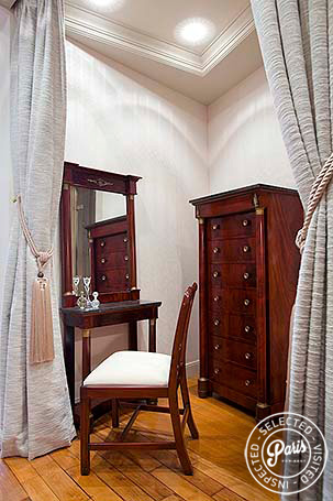 Antique dresser and mirror at Notre Dame, Paris apartment rental, Latin Quarter