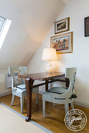 Seating area in bedroom at Madeleine Terrace, Paris apartment rental, Opera-Vendome