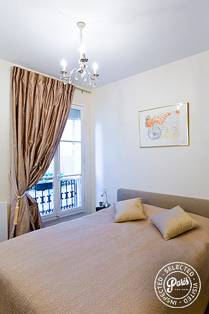 Silk curtain in master bedroom at St Germain Bonaparte, Paris vacation rental, Saint Germain
