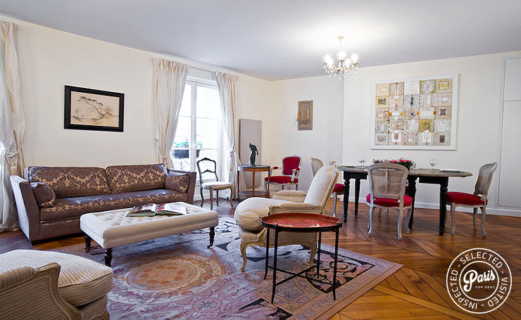 Bright living room at St Germain Bonaparte, apartment for rent in Paris, Saint Germain