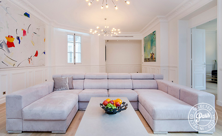Living room in luxury apartment is the ultimate Paris high-end vacation or business rentals